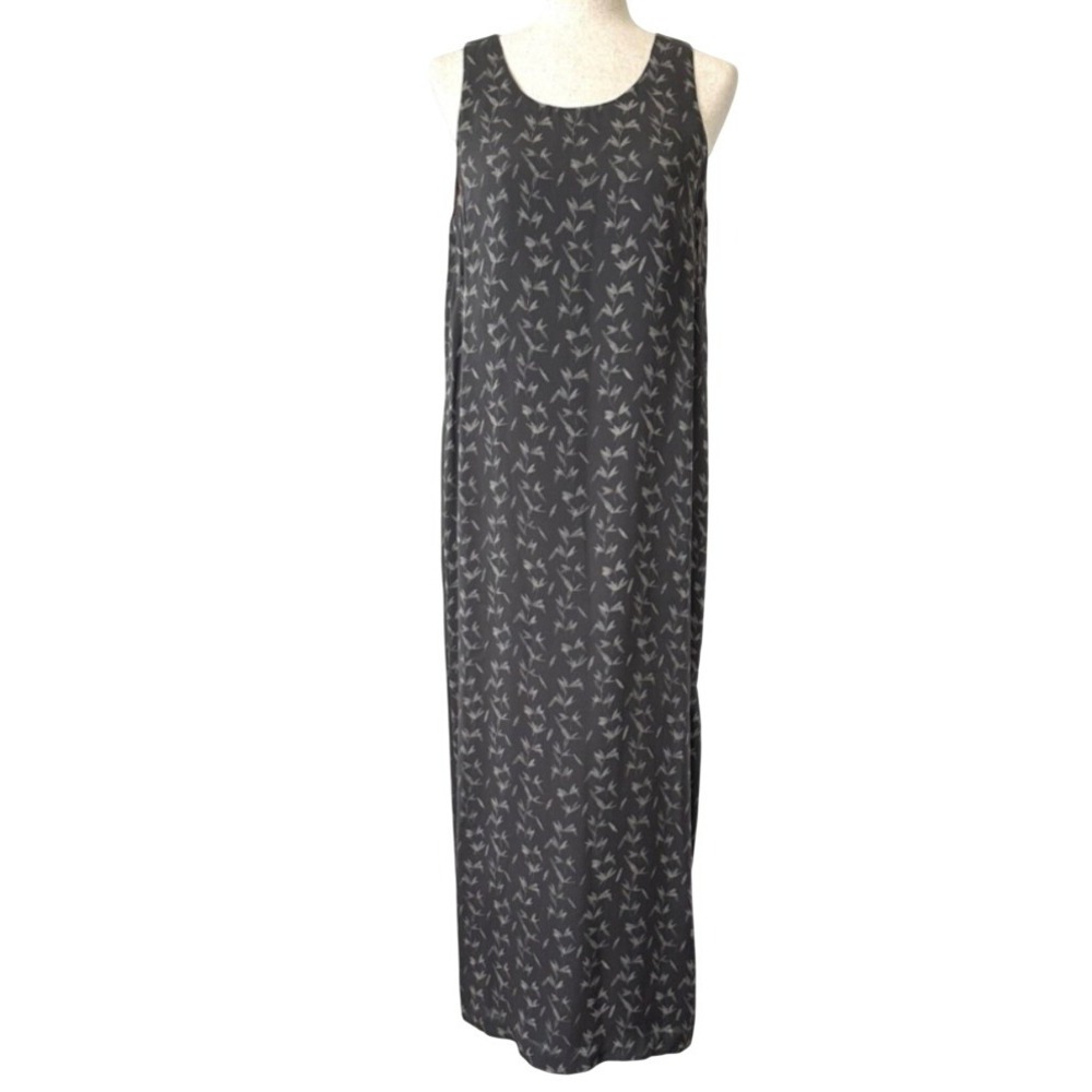 VTG 90s Silk Maxi Dress Gray Floral Minimalist Jones New York 10 Indie Sleaze